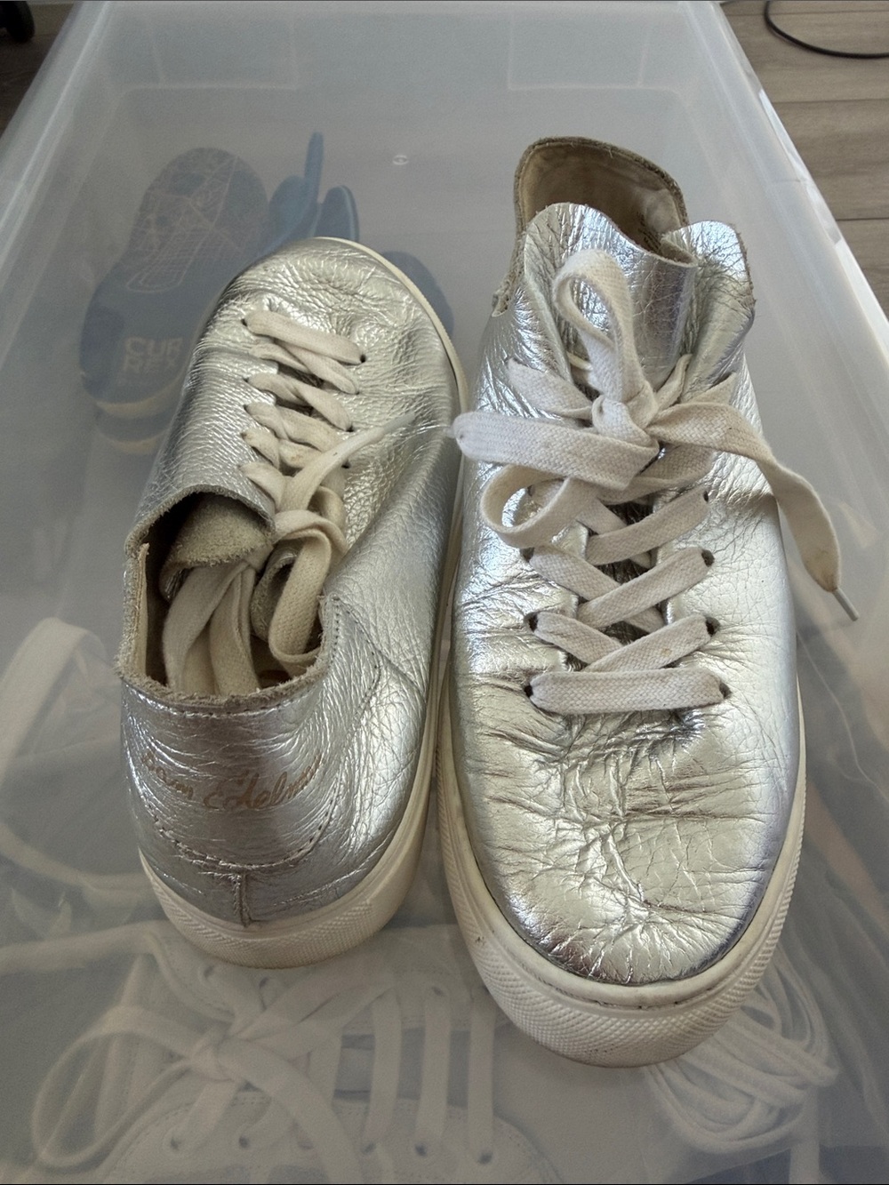 Sam Edelman Metallic Silver Leather Lace-Up Sneakers